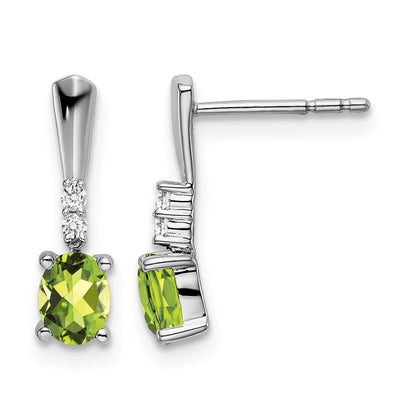 14k White Gold 5x3 Oval August/Peridot and Diamond Dangle Post Earrings