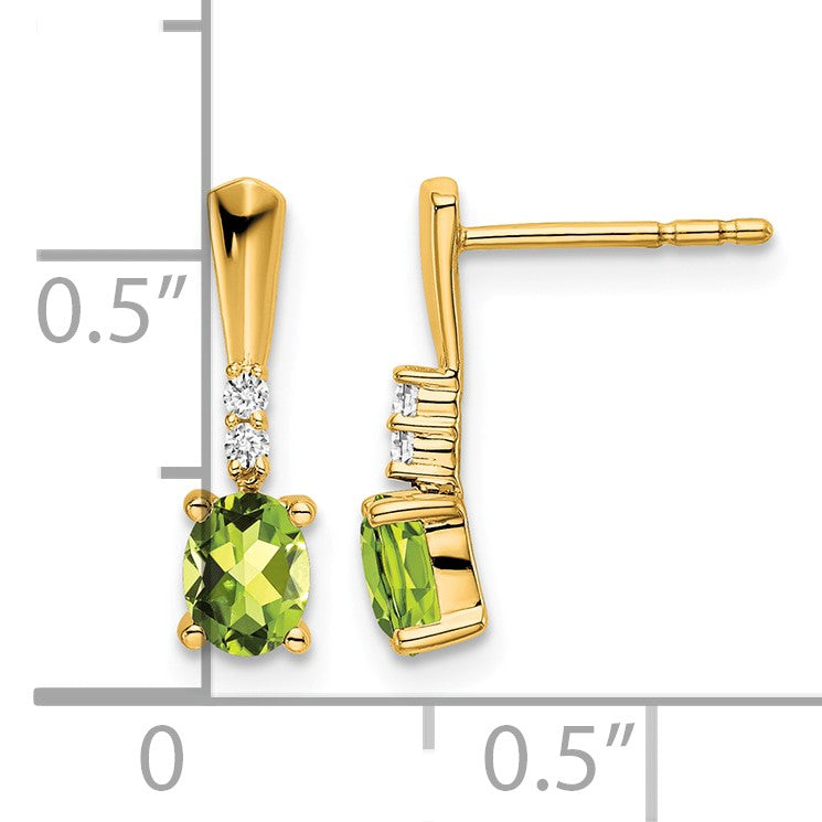 14K 5x3 Oval August/Peridot and Diamond Dangle Post Earrings