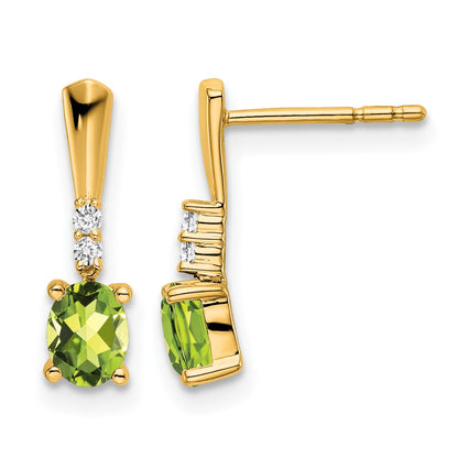 14K 5x3 Oval August/Peridot and Diamond Dangle Post Earrings