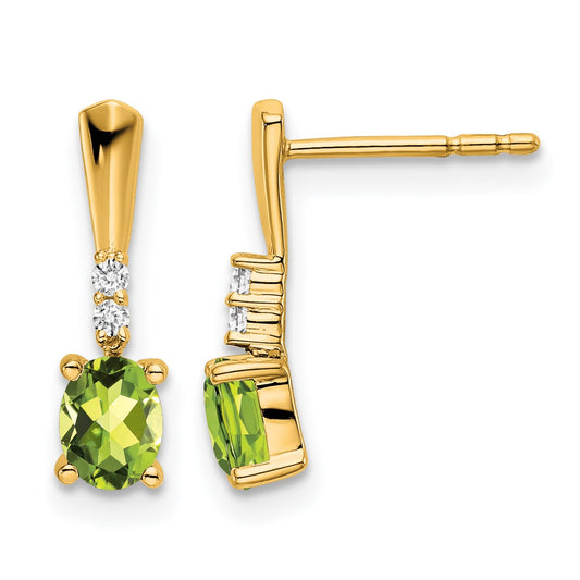 14K 5x3 Oval August/Peridot and Diamond Dangle Post Earrings