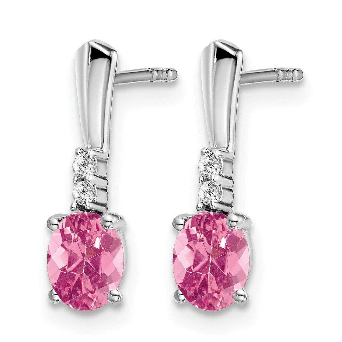 14k White Gold 5x3 Oval October/Pink Tourmaline and Diamond Dangle Post Earrings