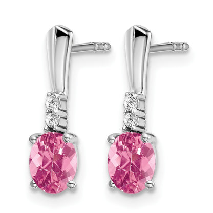 14k White Gold 5x3 Oval October/Pink Tourmaline and Diamond Dangle Post Earrings