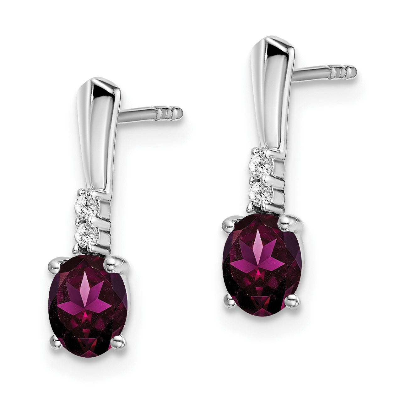 14k White Gold 5x3 Oval June/Rhodolite Garnet and Diamond Dangle Post Earrings