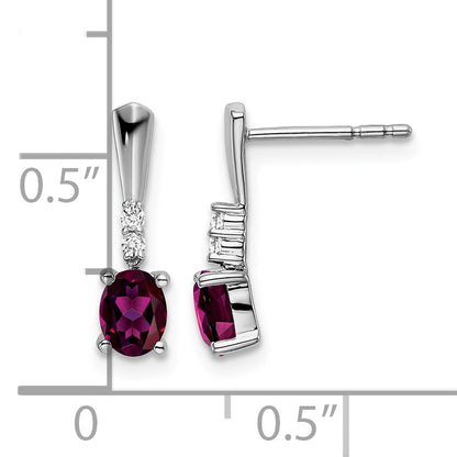 14k White Gold 5x3 Oval June/Rhodolite Garnet and Diamond Dangle Post Earrings