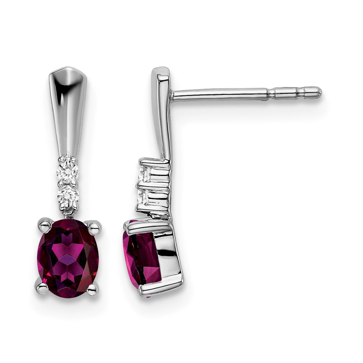 14k White Gold 5x3 Oval June/Rhodolite Garnet and Diamond Dangle Post Earrings