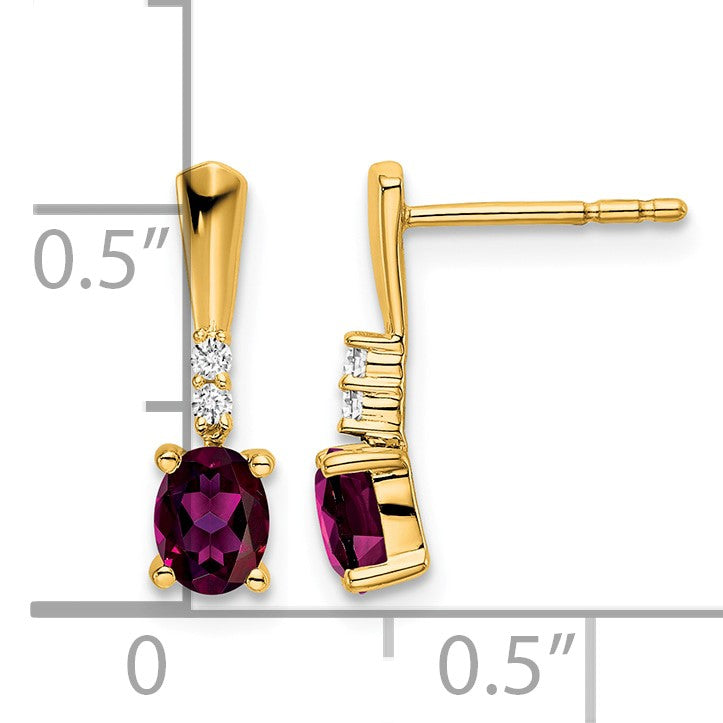 14K 5x3 Oval June/Rhodolite Garnet and Diamond Dangle Post Earrings