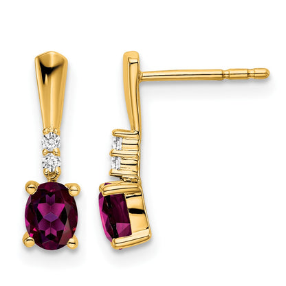 14K 5x3 Oval June/Rhodolite Garnet and Diamond Dangle Post Earrings