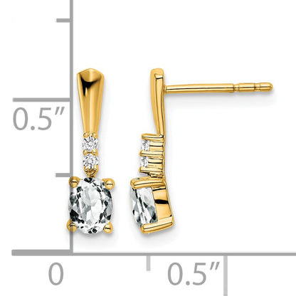 14K 5x3 Oval April/White Topaz and Diamond Dangle Post Earrings