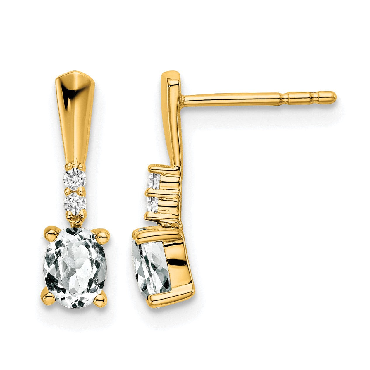 14K 5x3 Oval April/White Topaz and Diamond Dangle Post Earrings