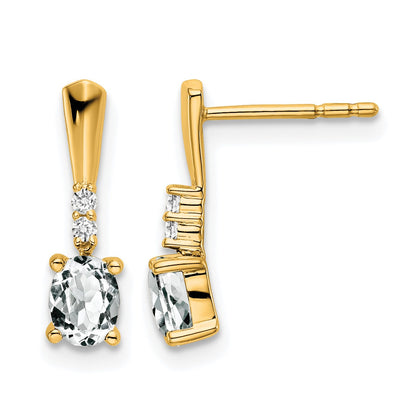 14K 5x3 Oval April/White Topaz and Diamond Dangle Post Earrings