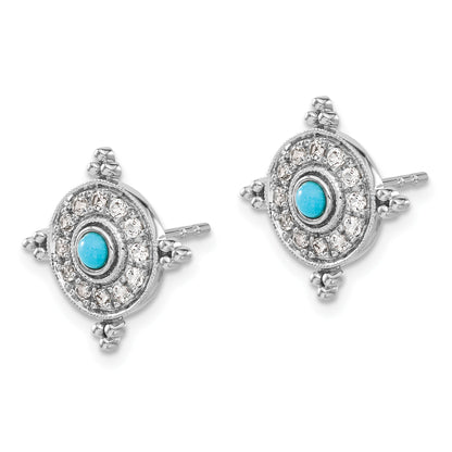 14k White Gold Turquoise and White Topaz Shield Post Earrings