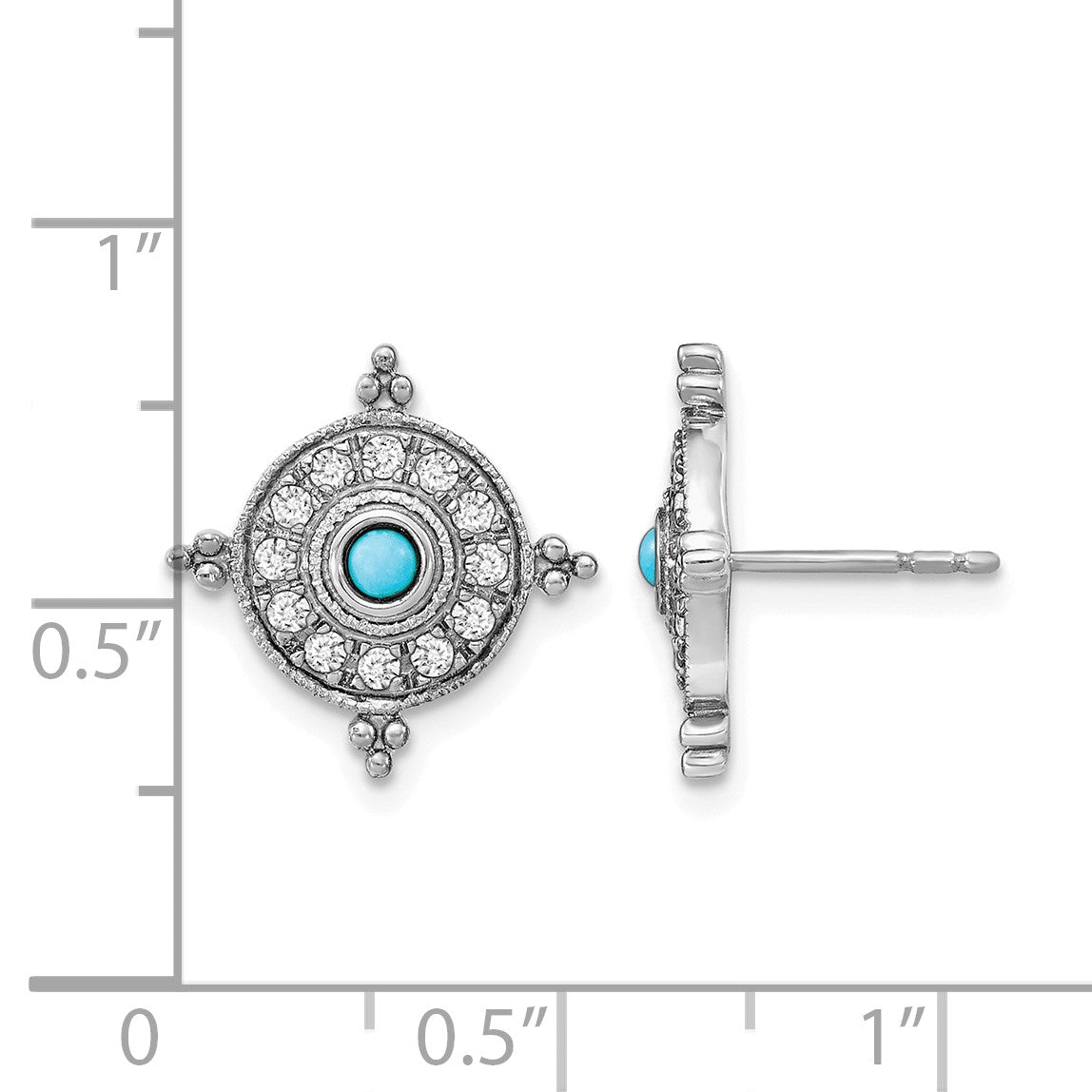 14k White Gold Turquoise and White Topaz Shield Post Earrings
