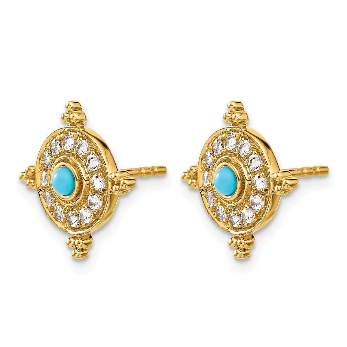14k Turquoise and White Topaz Shield Post Earrings