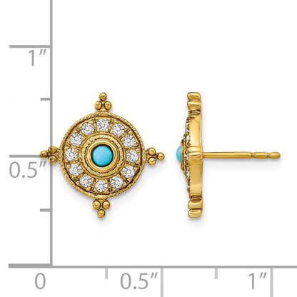 14k Turquoise and White Topaz Shield Post Earrings