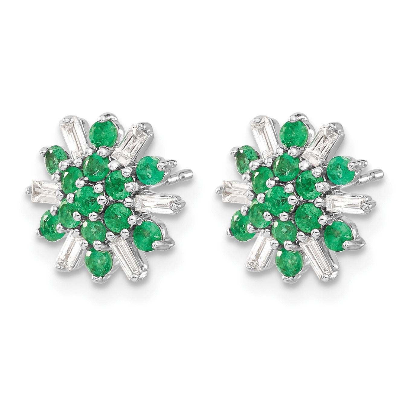 14k White Gold Emeral and Diamond Snowflake Post Earrings