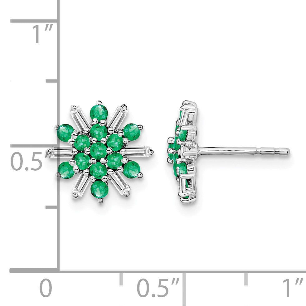 14k White Gold Emeral and Diamond Snowflake Post Earrings