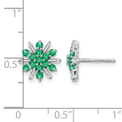 14k White Gold Emeral and Diamond Snowflake Post Earrings