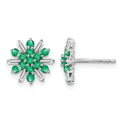 14k White Gold Emeral and Diamond Snowflake Post Earrings