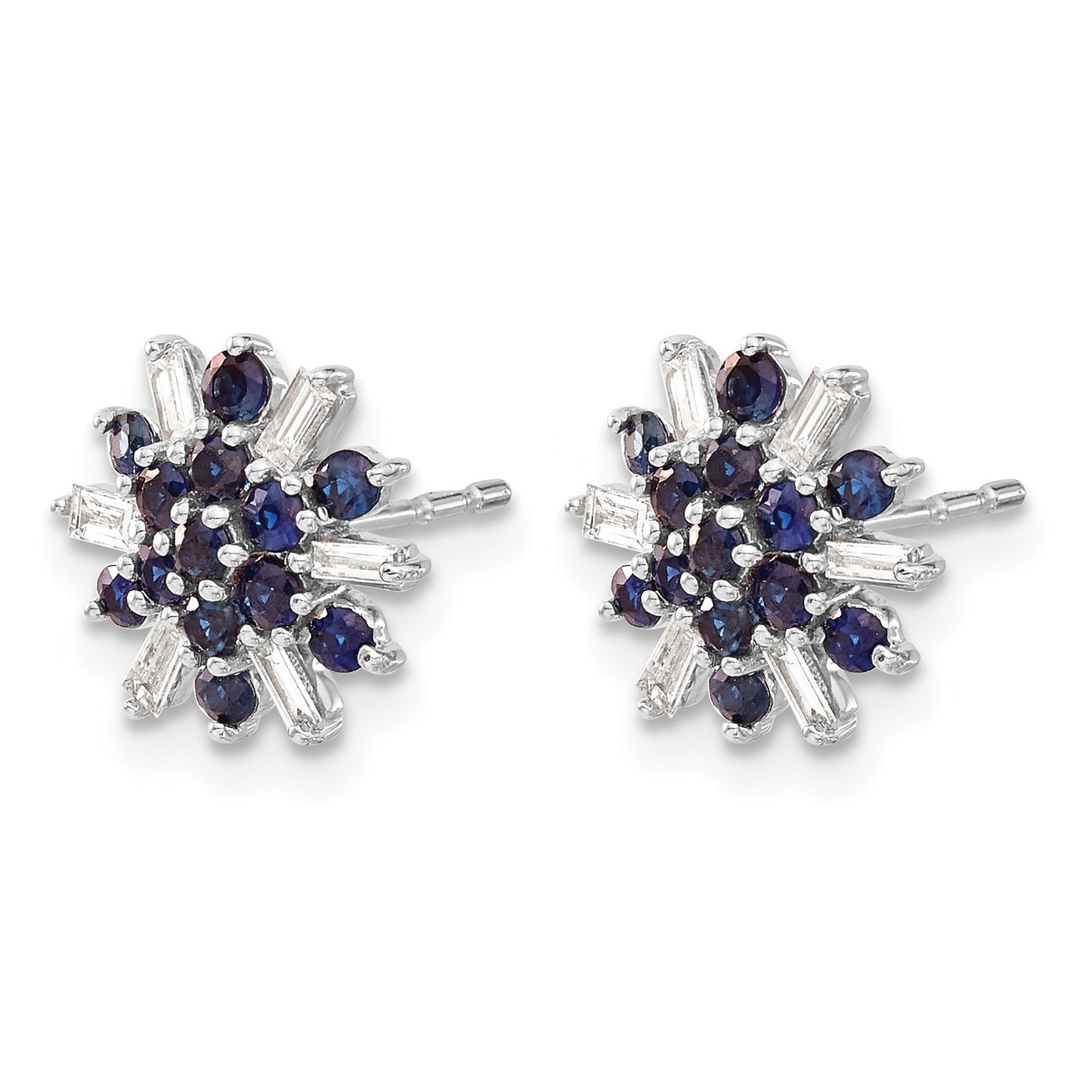 14k White Gold Sapphire and Diamond Snowflake Post Earrings