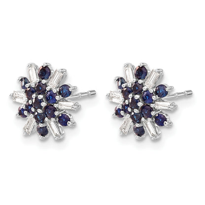14k White Gold Sapphire and Diamond Snowflake Post Earrings