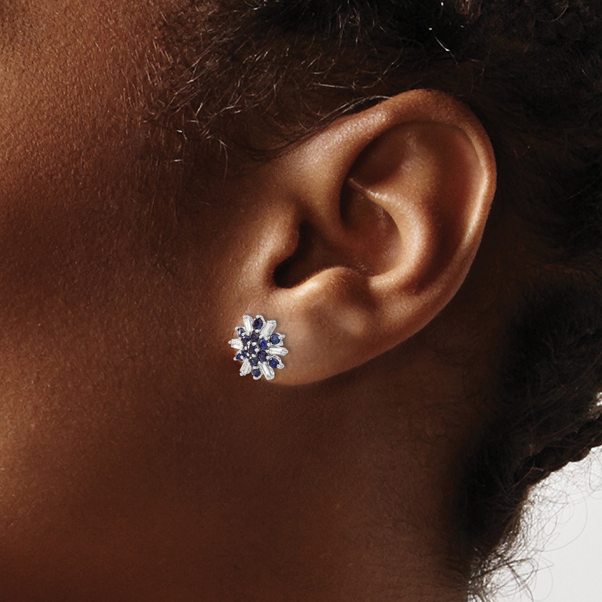 14k White Gold Sapphire and Diamond Snowflake Post Earrings