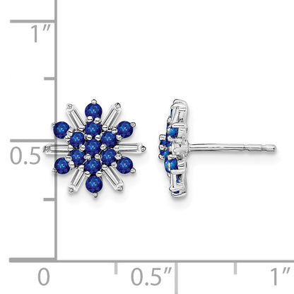 14k White Gold Sapphire and Diamond Snowflake Post Earrings