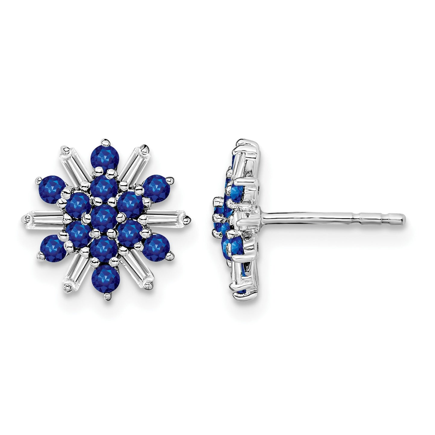 14k White Gold Sapphire and Diamond Snowflake Post Earrings