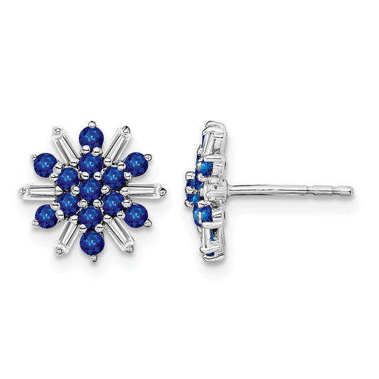 14k White Gold Sapphire and Diamond Snowflake Post Earrings
