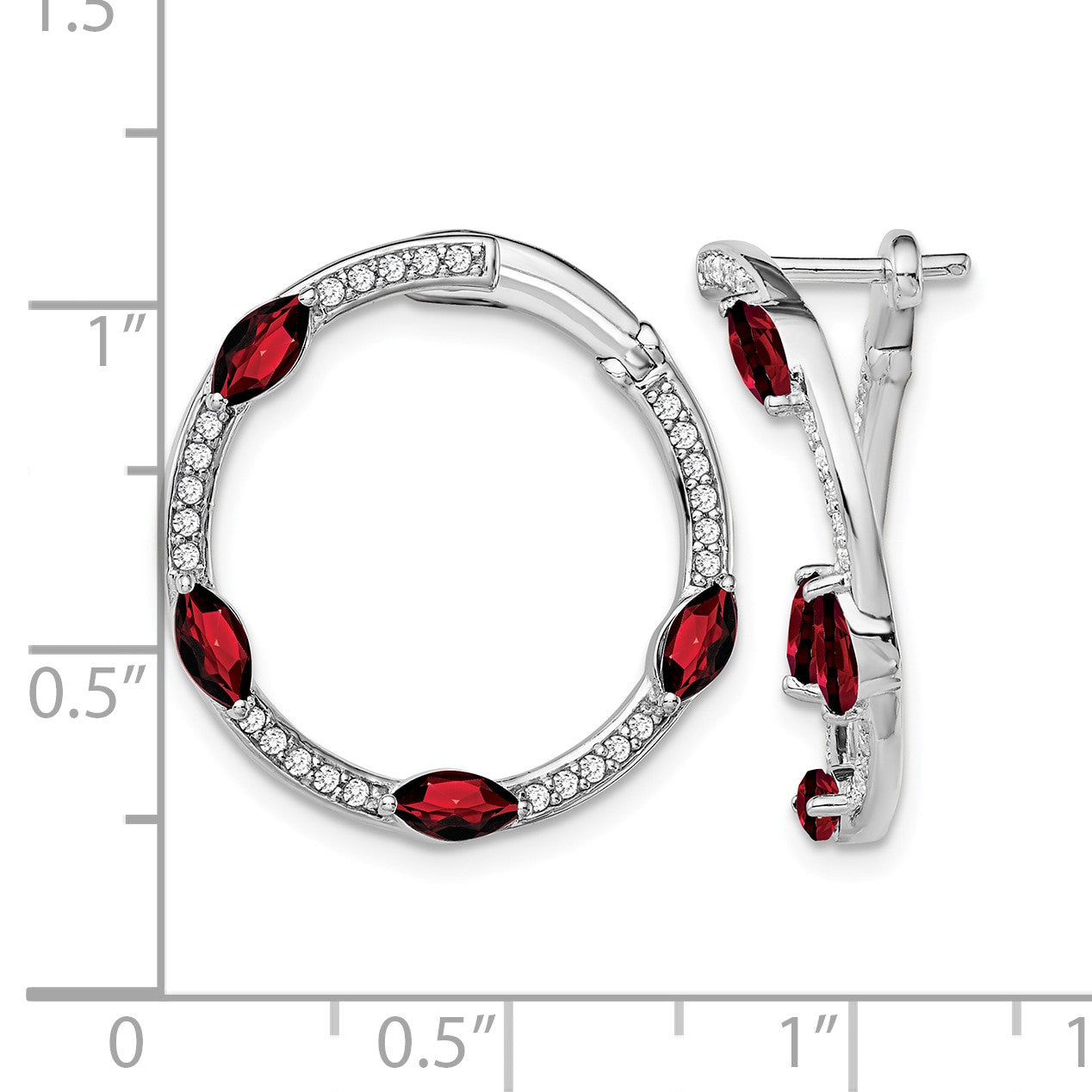 14k White Gold Marquise Garnet and .26 carat Diamond Hoop Earrings