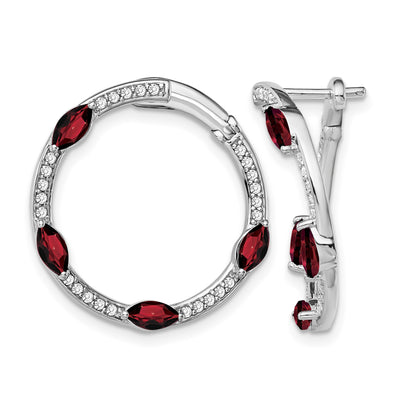 14k White Gold Marquise Garnet and .26 carat Diamond Hoop Earrings