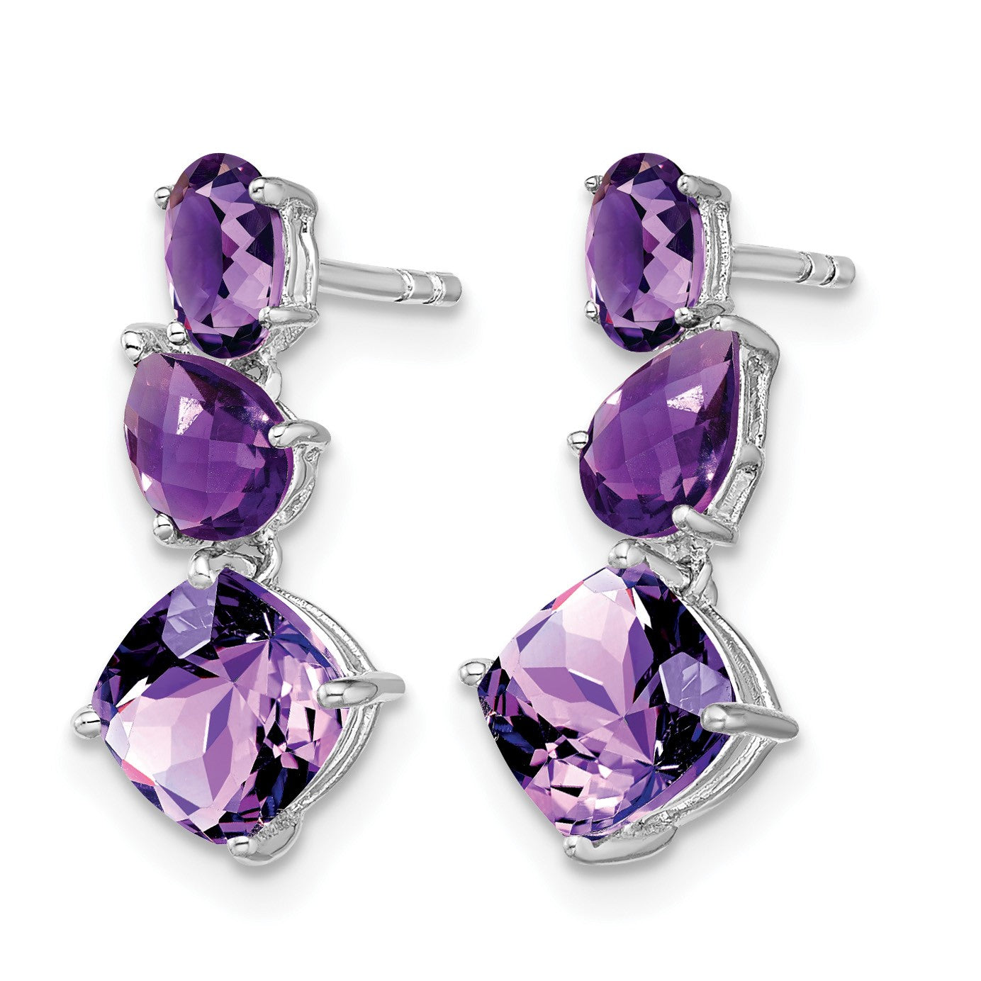 14k White Gold Oval/Pear/Cushion Amethyst Dangle Post Earrings