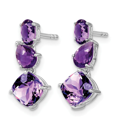 14k White Gold Oval/Pear/Cushion Amethyst Dangle Post Earrings