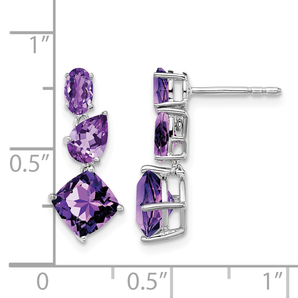 14k White Gold Oval/Pear/Cushion Amethyst Dangle Post Earrings