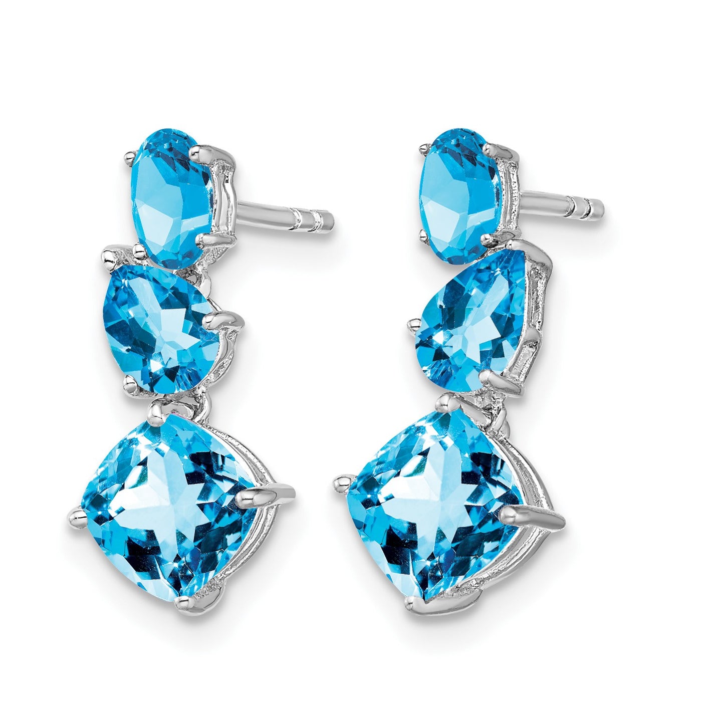 14k White Gold Oval/Pear/Cushion Blue Topaz Dangle Post Earrings