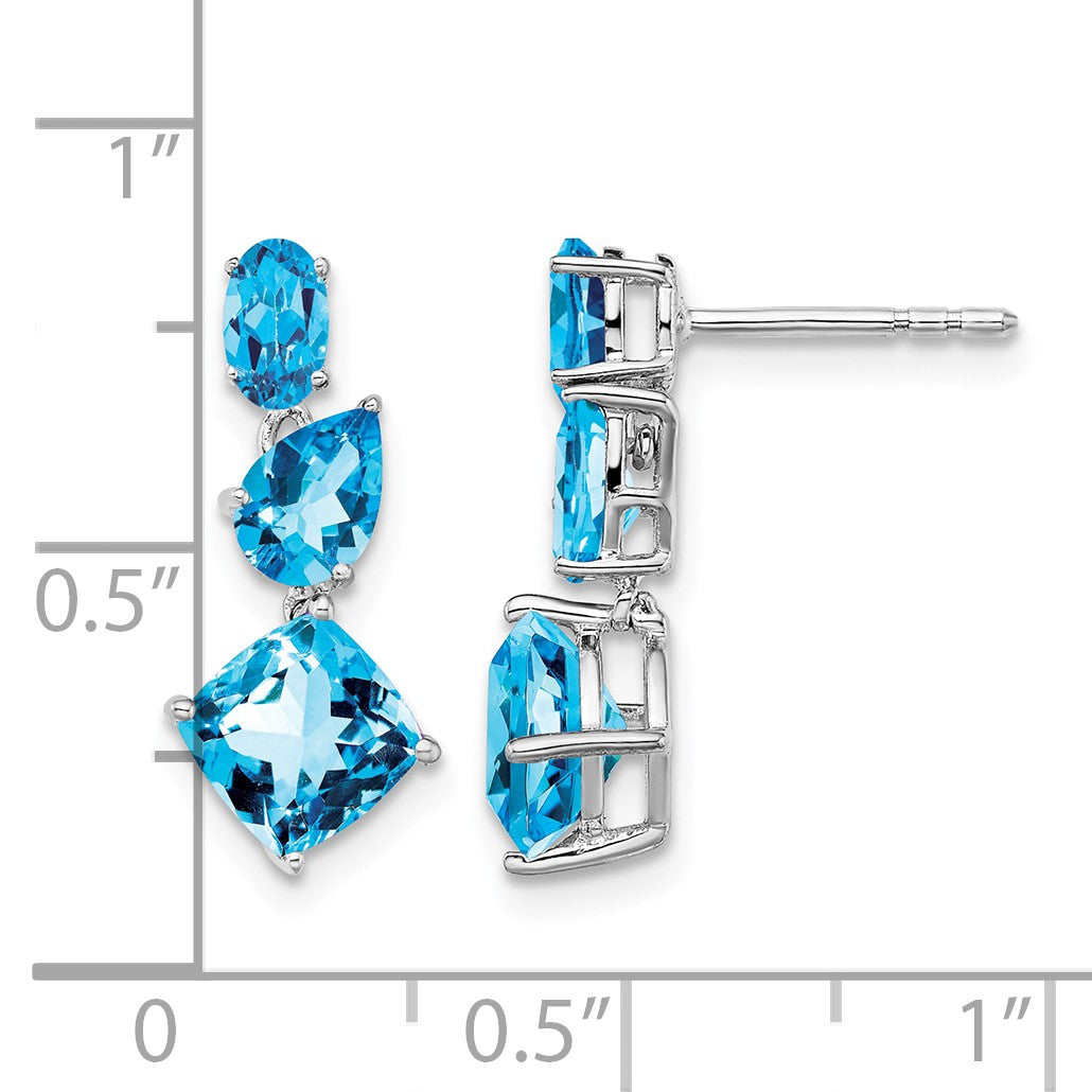 14k White Gold Oval/Pear/Cushion Blue Topaz Dangle Post Earrings