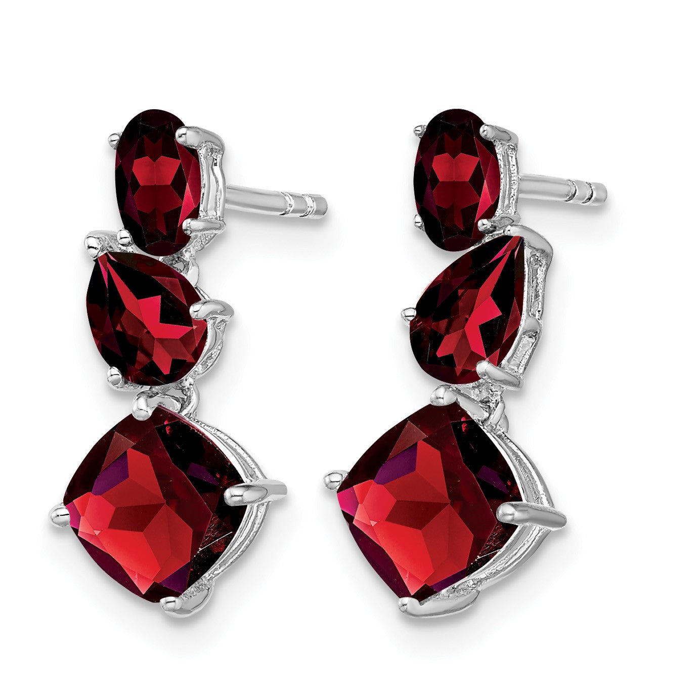 14k White Gold Oval/Pear/Cushion Garnet Dangle Post Earrings
