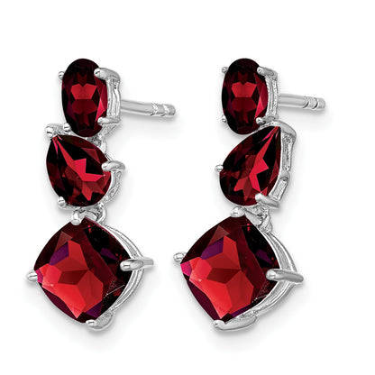 14k White Gold Oval/Pear/Cushion Garnet Dangle Post Earrings