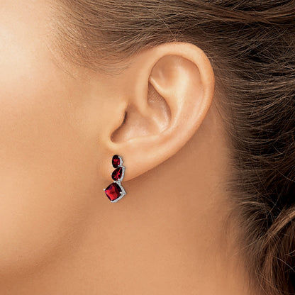 14k White Gold Oval/Pear/Cushion Garnet Dangle Post Earrings