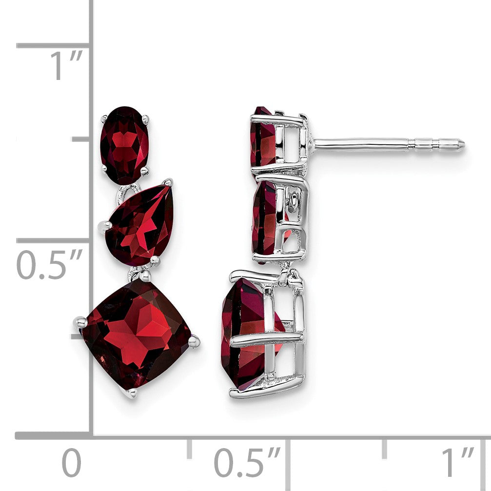 14k White Gold Oval/Pear/Cushion Garnet Dangle Post Earrings