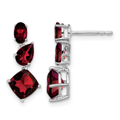 14k White Gold Oval/Pear/Cushion Garnet Dangle Post Earrings