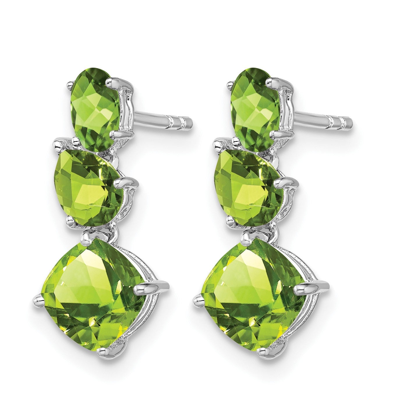14k White Gold Oval/Pear/Cushion Peridot Dangle Post Earrings