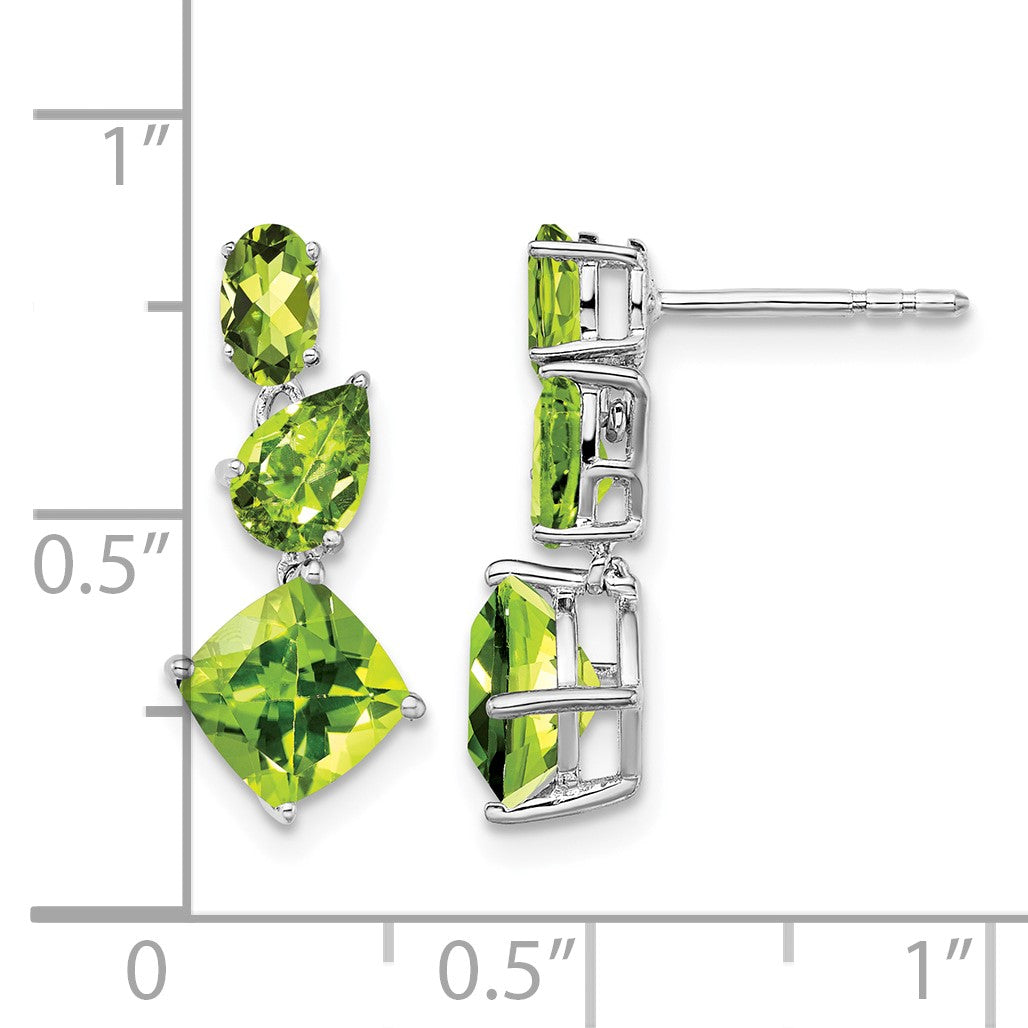 14k White Gold Oval/Pear/Cushion Peridot Dangle Post Earrings