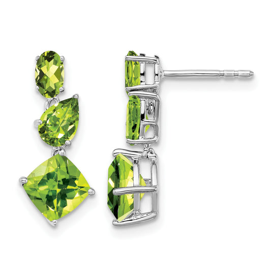 14k White Gold Oval/Pear/Cushion Peridot Dangle Post Earrings