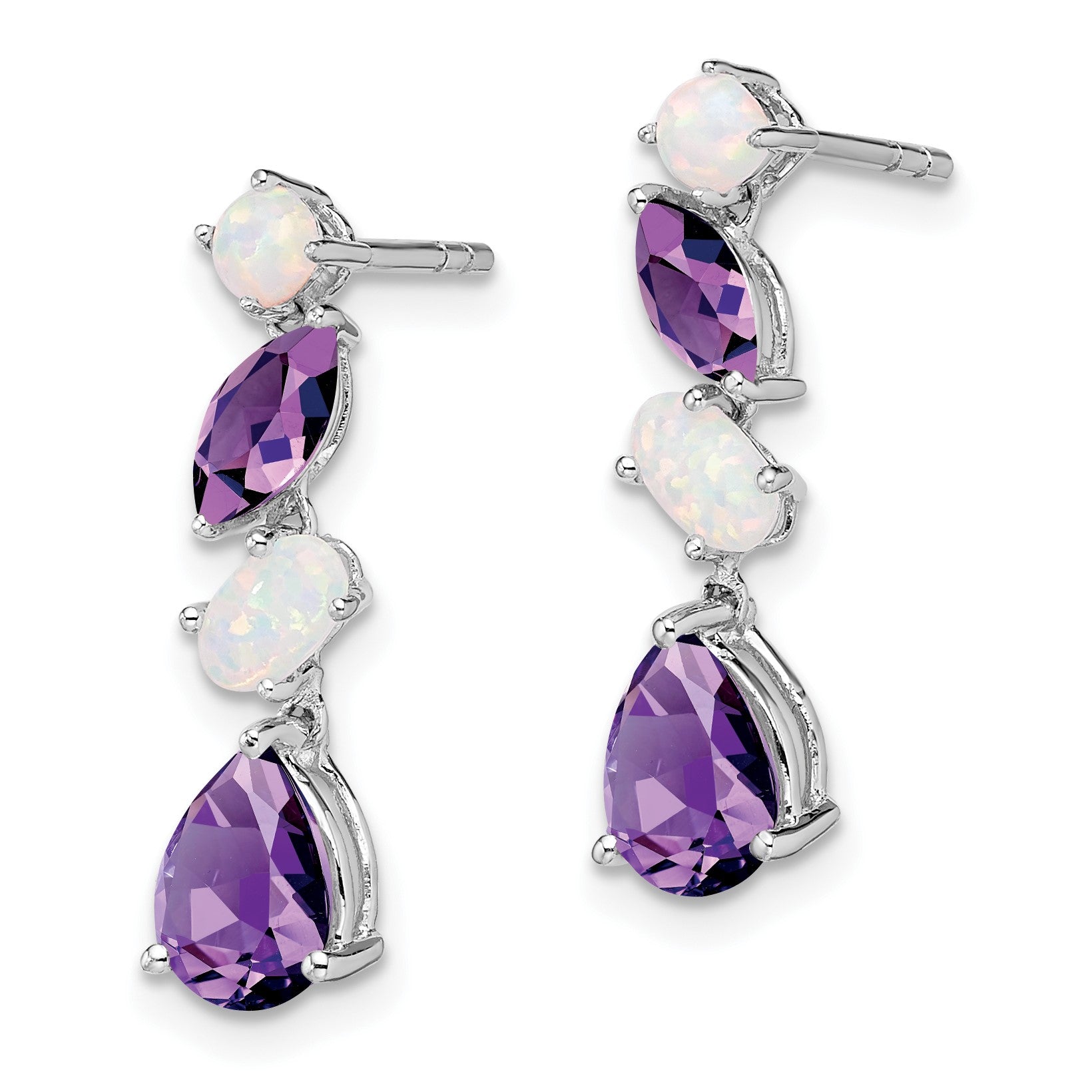 14k White Gold Amethyst and Opal Dangle Post Earrings
