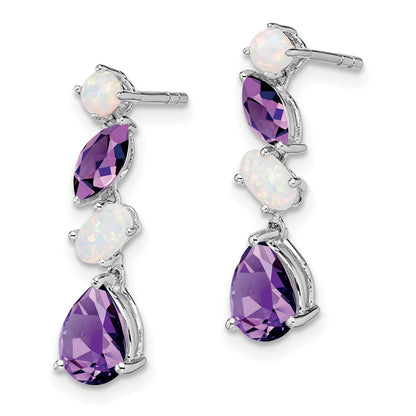 14k White Gold Amethyst and Opal Dangle Post Earrings