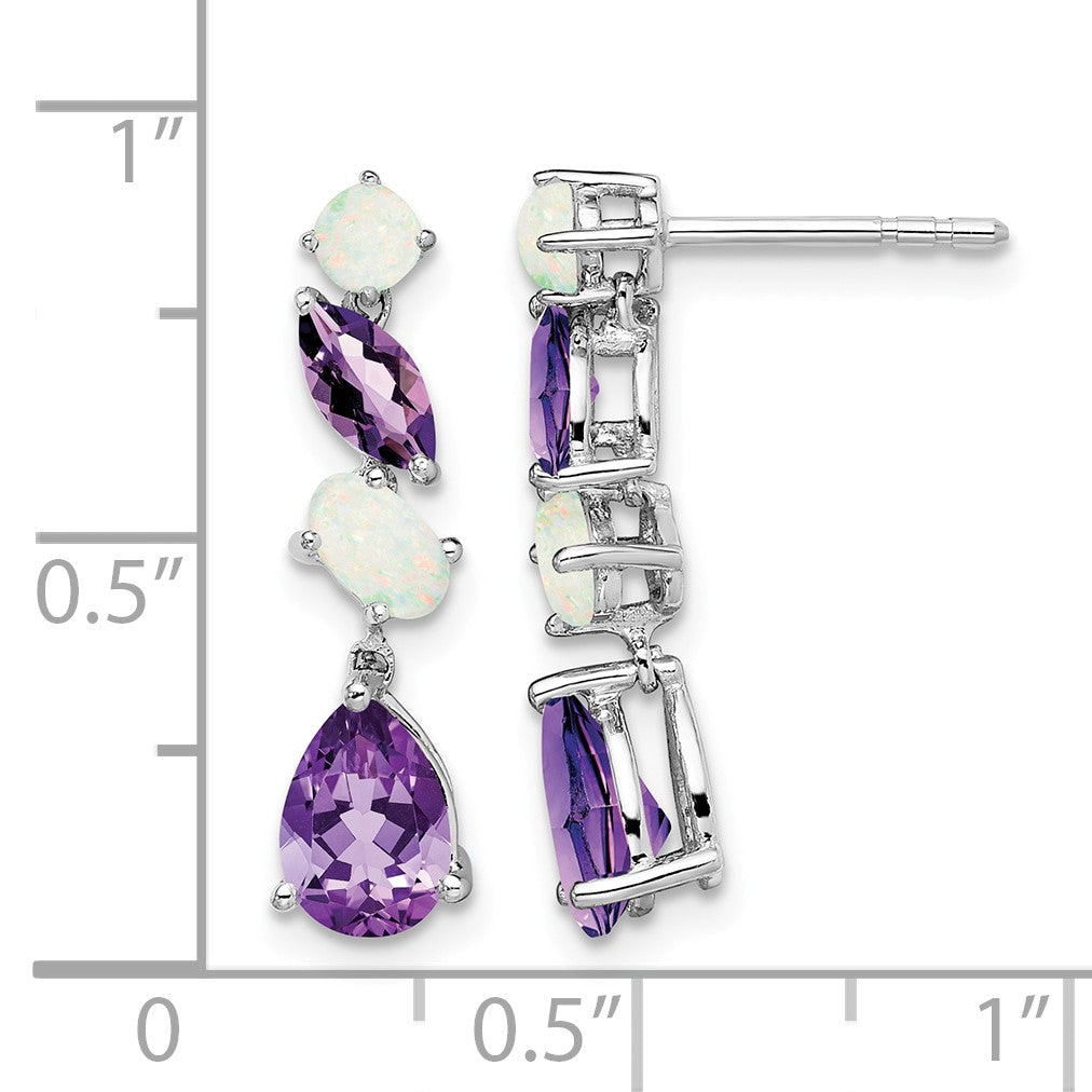 14k White Gold Amethyst and Opal Dangle Post Earrings