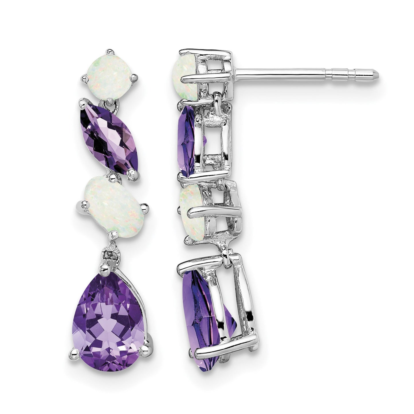 14k White Gold Amethyst and Opal Dangle Post Earrings