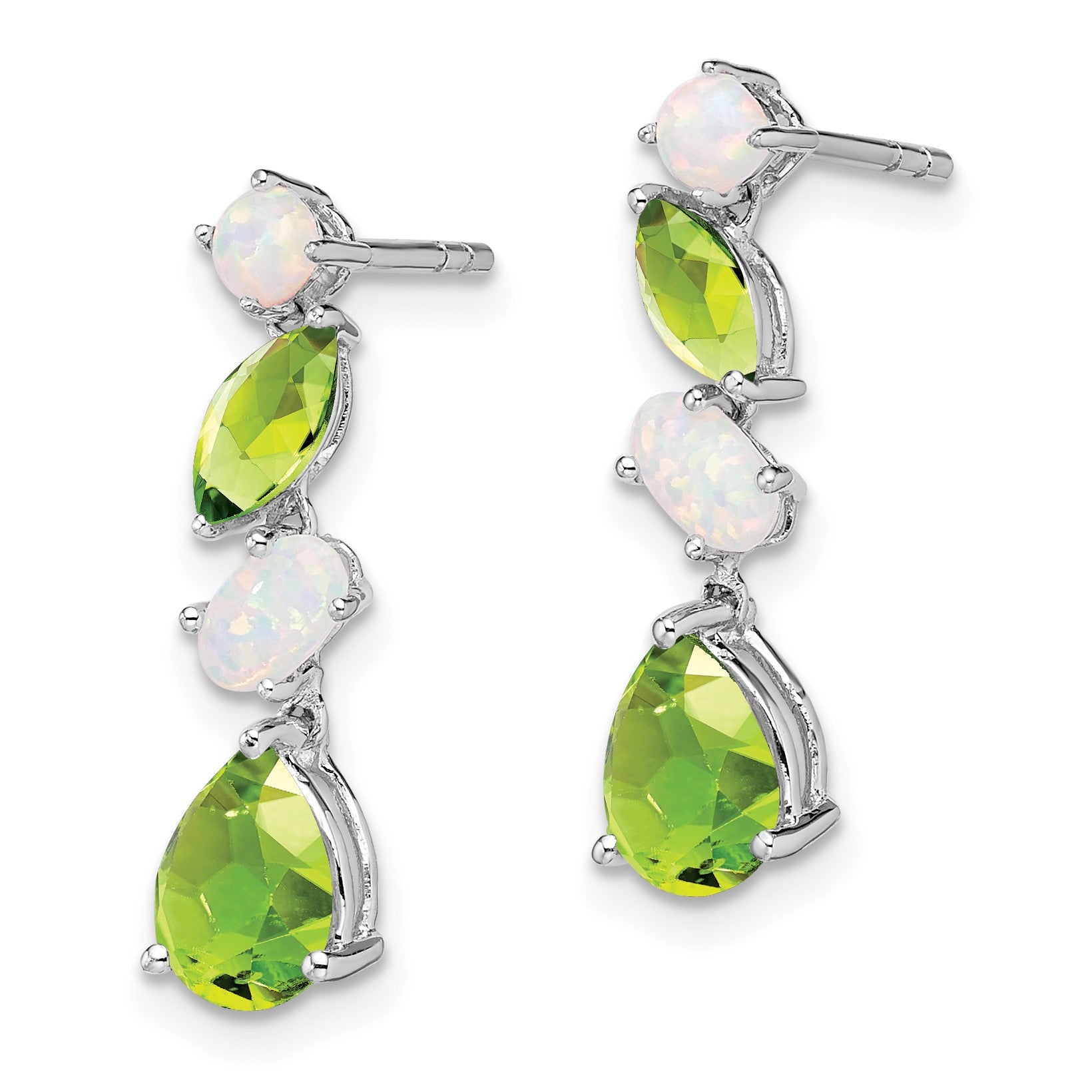14k White Gold Peridot and Opal Dangle Post Earrings