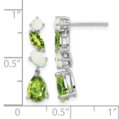 14k White Gold Peridot and Opal Dangle Post Earrings