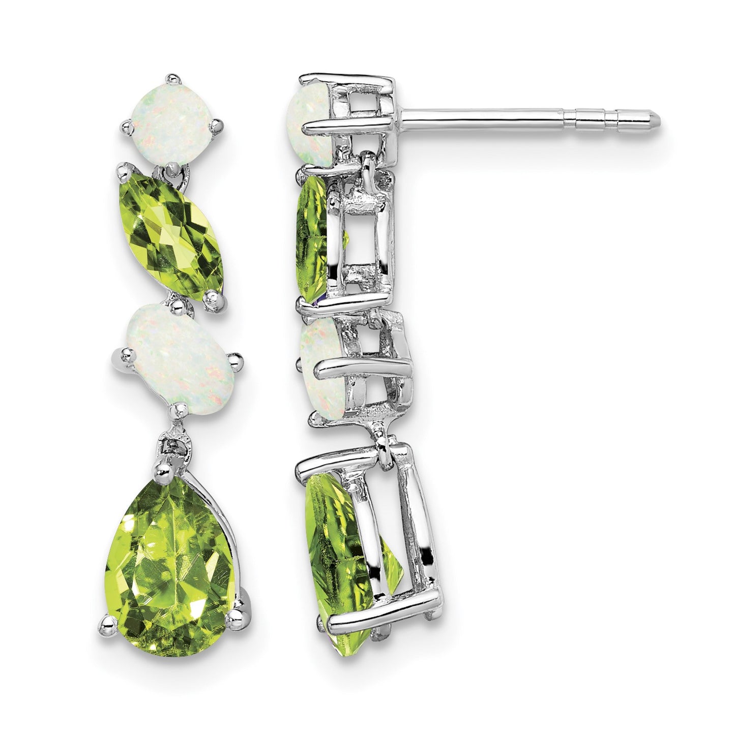 14k White Gold Peridot and Opal Dangle Post Earrings